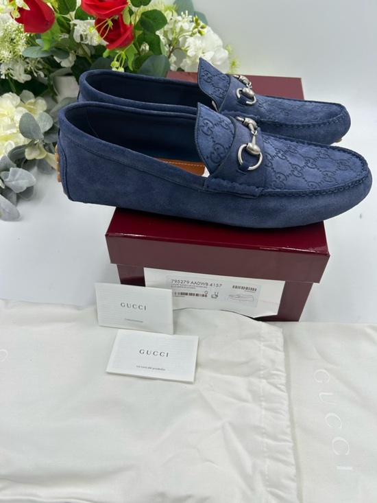 Men\'s Gucci, GG embossed suede Driver loafers size 11 fits 11.5 US made in Italy